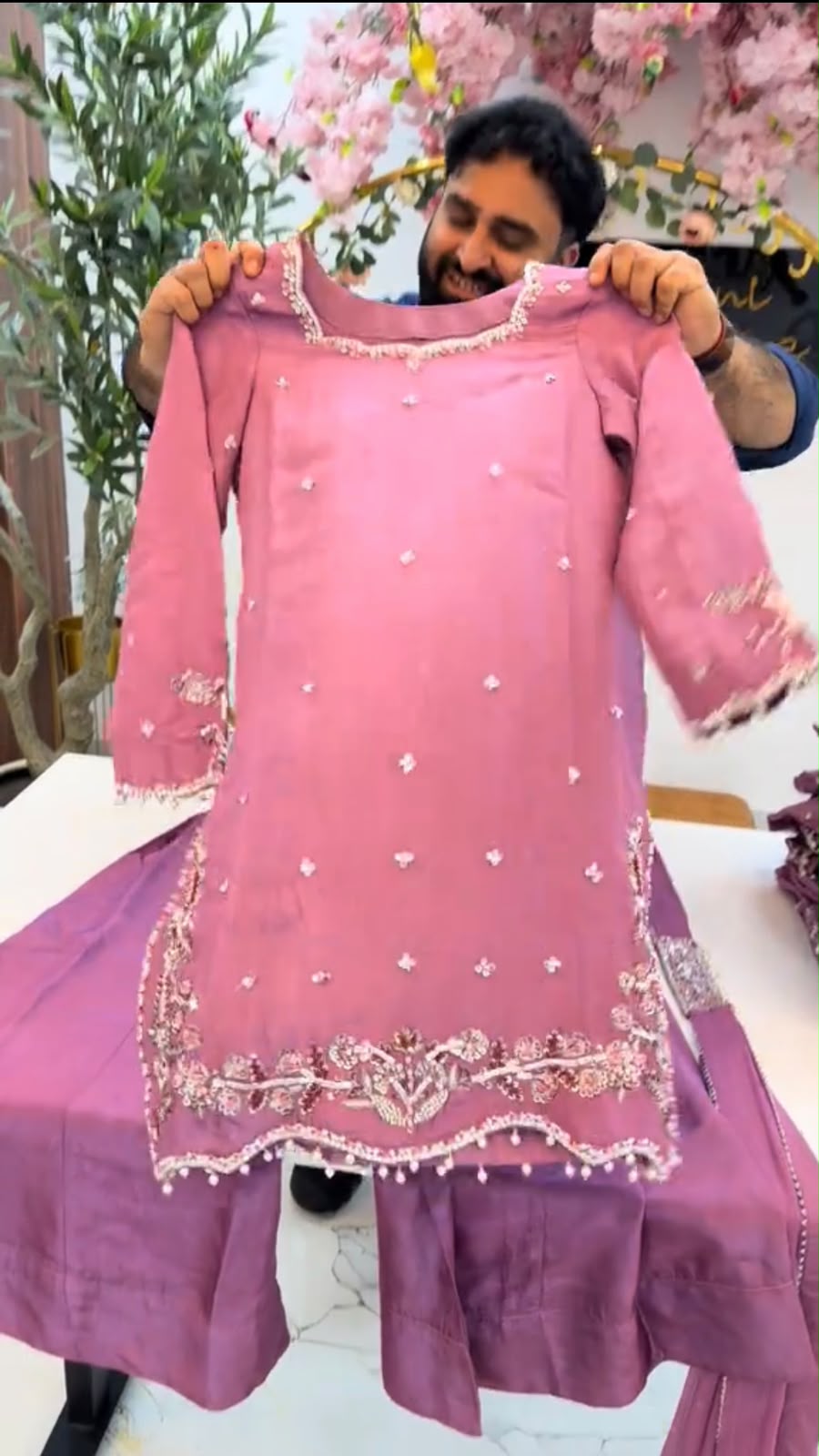 Pink 3 Piece Embroidered Dress