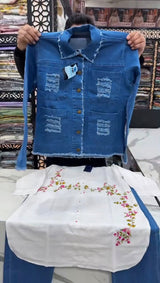 Embroidered Kurti With Jacket And Jeans