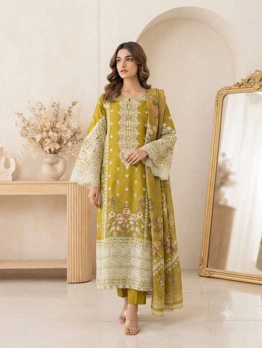 Embroidered Stitch 3pc Dress