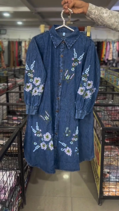 Women 2 Denim Embroidered Coord Set