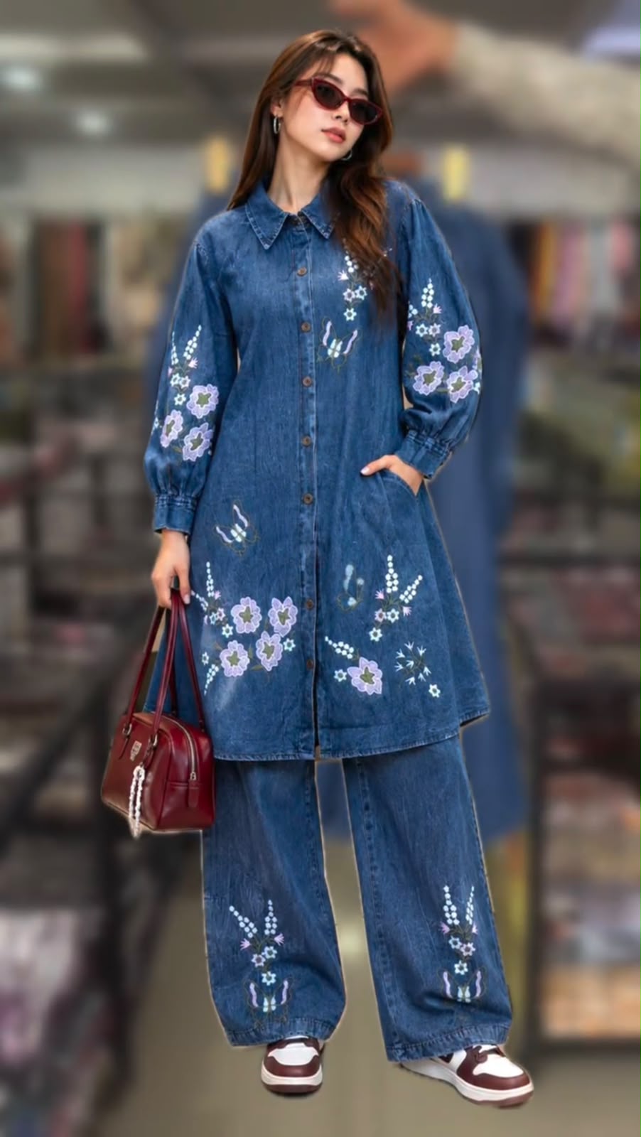 Women 2 Denim Embroidered Coord Set