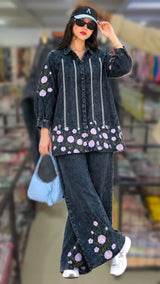 Women 2 Denim Embroidered Coord Set