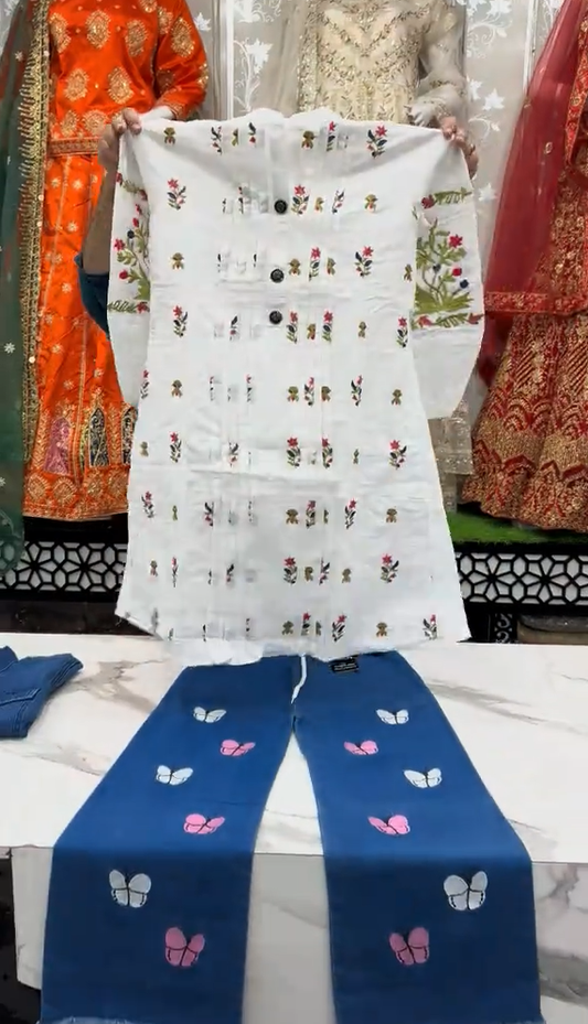 Denim Jacket With Kurti And Jeans