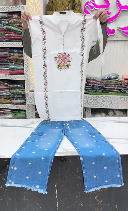 Women Denim Jacket With Kurti And Jeans